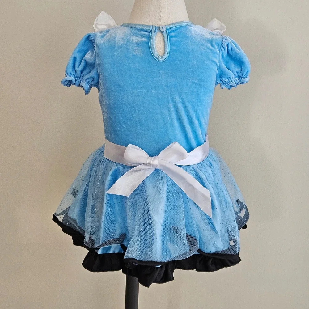 Disney Baby Alice in Wonderland Costume 12/18M Blue Velvet Tulle Set Check Legs